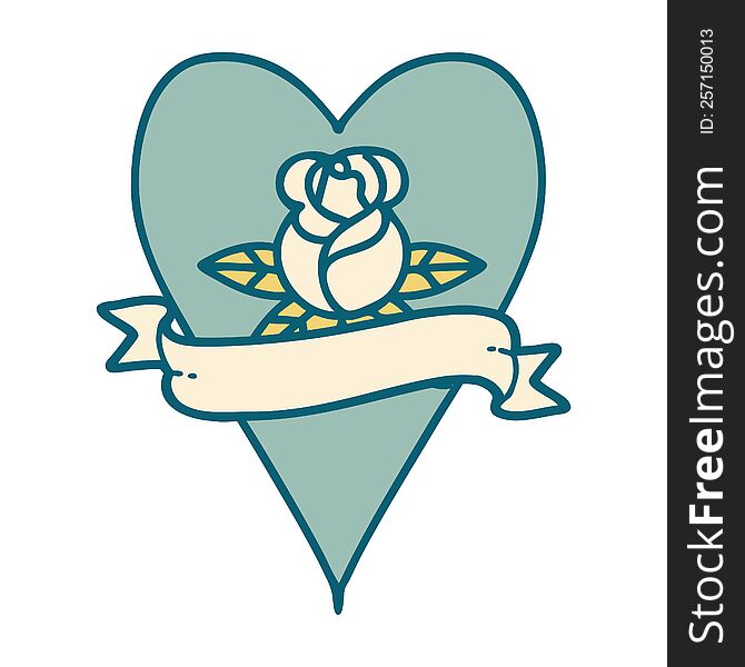 Tattoo Style Icon Of A Heart Rose And Banner