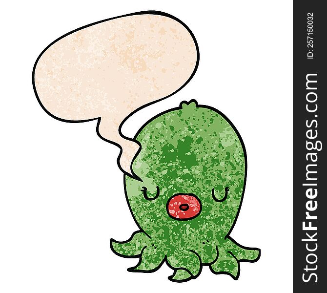 Cartoon Octopus And Speech Bubble In Retro Texture Style