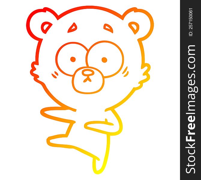 warm gradient line drawing of a nervous dancing bear cartoon