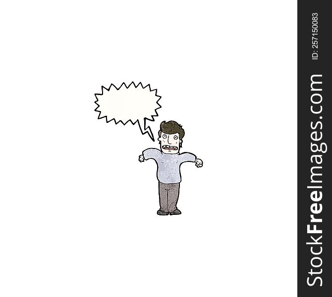 Cartoon Man With Speech Bubble Shrugging Shoulders