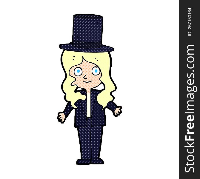 Cartoon Woman Wearing Top Hat