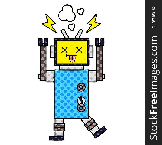 Comic Book Style Cartoon Robot Malfunction
