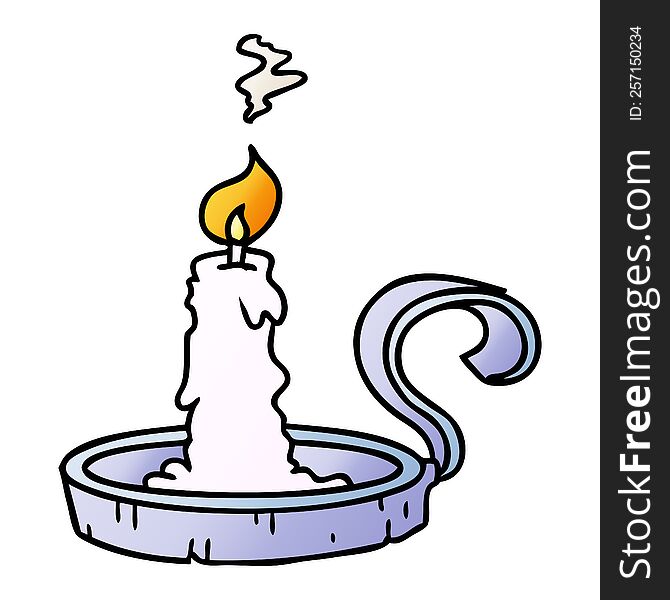 hand drawn gradient cartoon doodle of a candle holder and lit candle