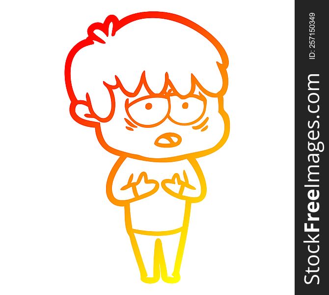 Warm Gradient Line Drawing Cartoon Exhausted Boy