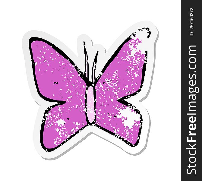 Retro Distressed Sticker Of A Cartoon Butterfly Symbol