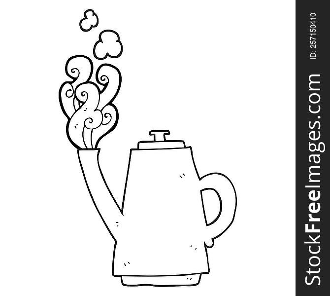 Black And White Cartoon Steaming Coffee Kettle