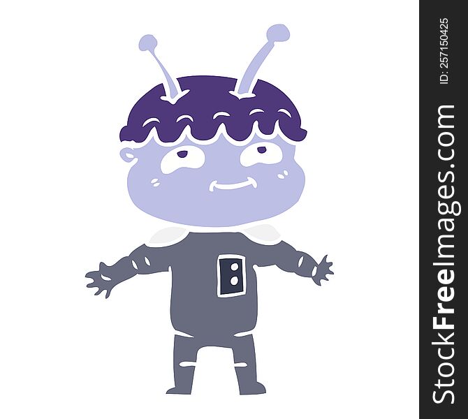 Friendly Flat Color Style Cartoon Spaceman With Open Arms