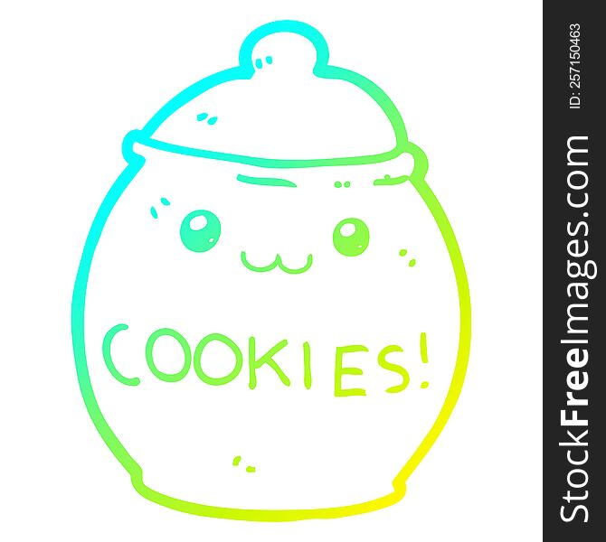 cold gradient line drawing of a cartoon cookie jar