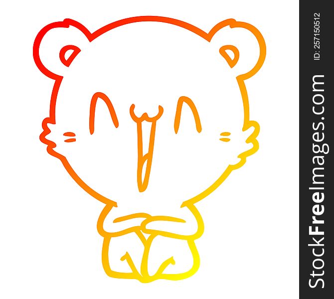 Warm Gradient Line Drawing Happy Bear Sitting Cartoon