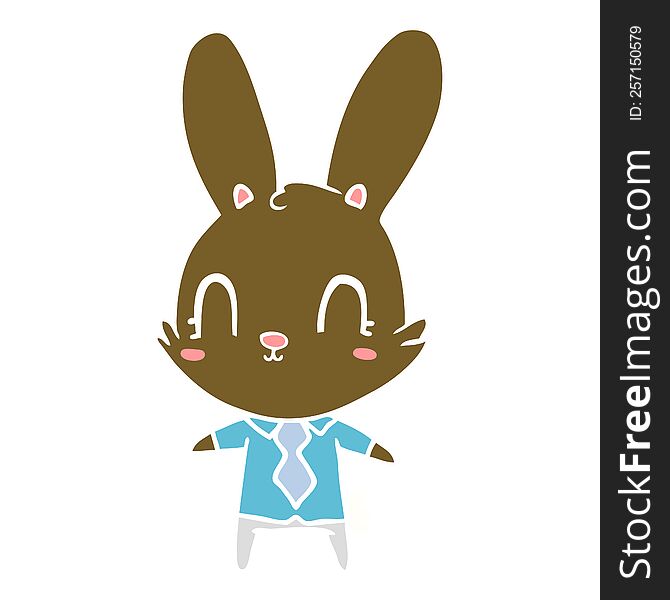 cute flat color style cartoon rabbit in shirt and tie