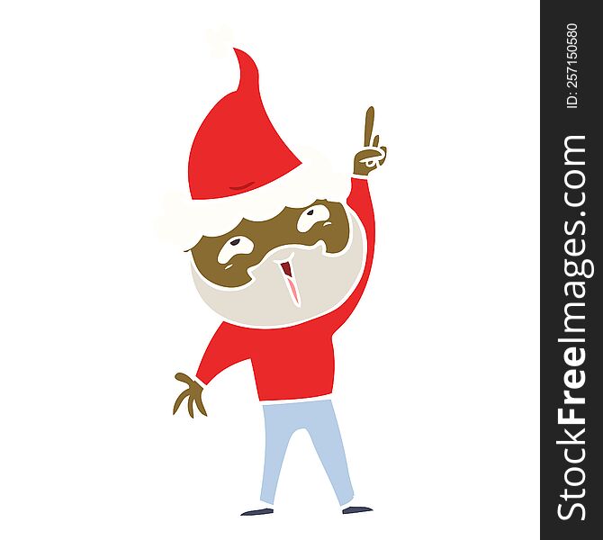 Flat Color Illustration Of A Happy Bearded Man Wearing Santa Hat