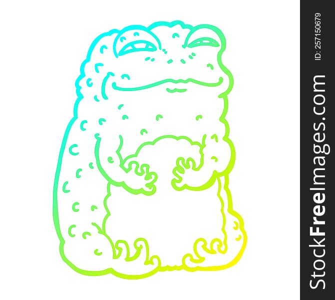 cold gradient line drawing of a cartoon smug toad