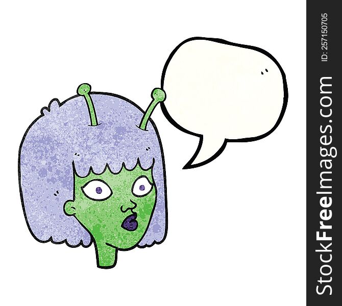 freehand speech bubble textured cartoon female alien