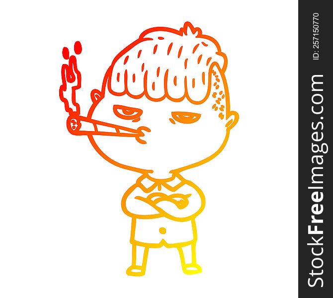 warm gradient line drawing cartoon man smoking