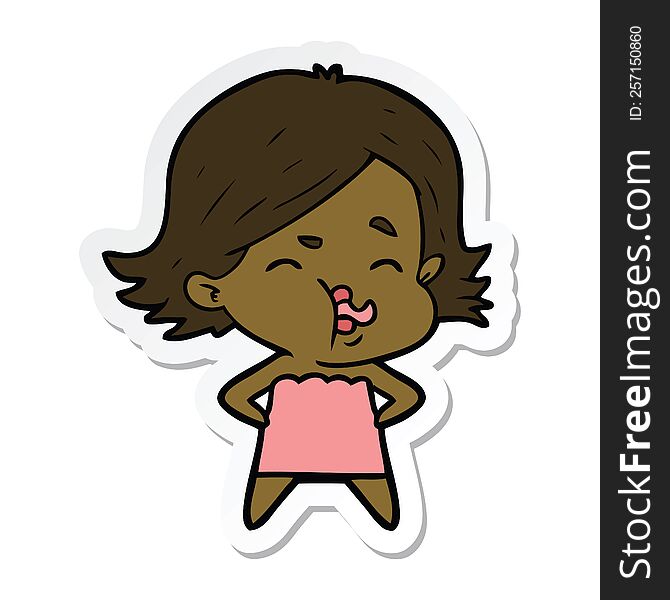 sticker of a cartoon girl pulling face