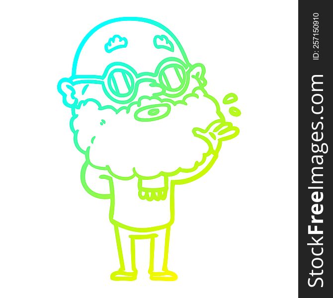 Cold Gradient Line Drawing Cartoon Curious Man With Beard And Sunglasses