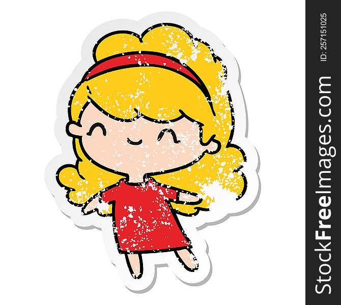Distressed Sticker Cartoon Kawaii Girl With Head Band