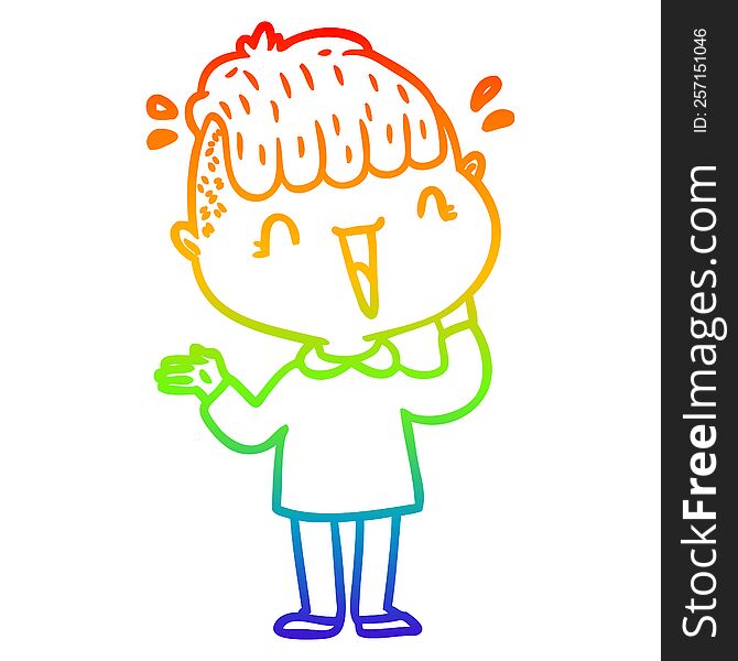 Rainbow Gradient Line Drawing Cartoon Happy Boy Surprised
