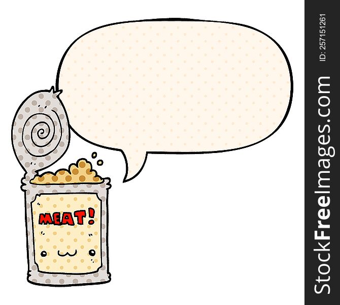 cartoon canned food with speech bubble in comic book style