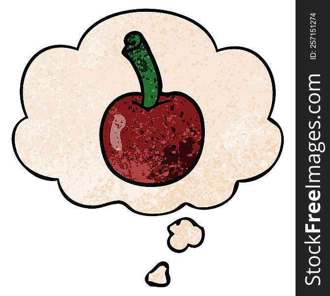 cartoon cherry with thought bubble in grunge texture style. cartoon cherry with thought bubble in grunge texture style