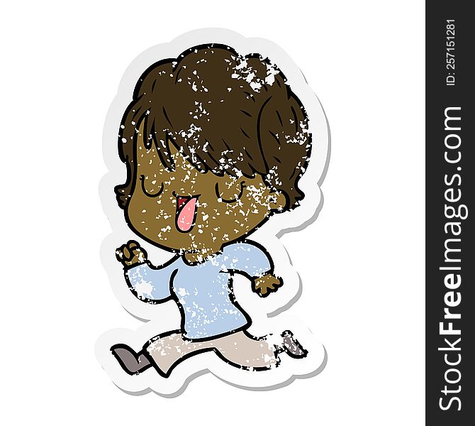 Distressed Sticker Of A Cartoon Woman Talking