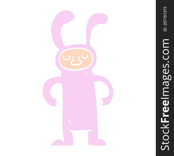 Flat Color Illustration Cartoon Man Dressed As A Bunny