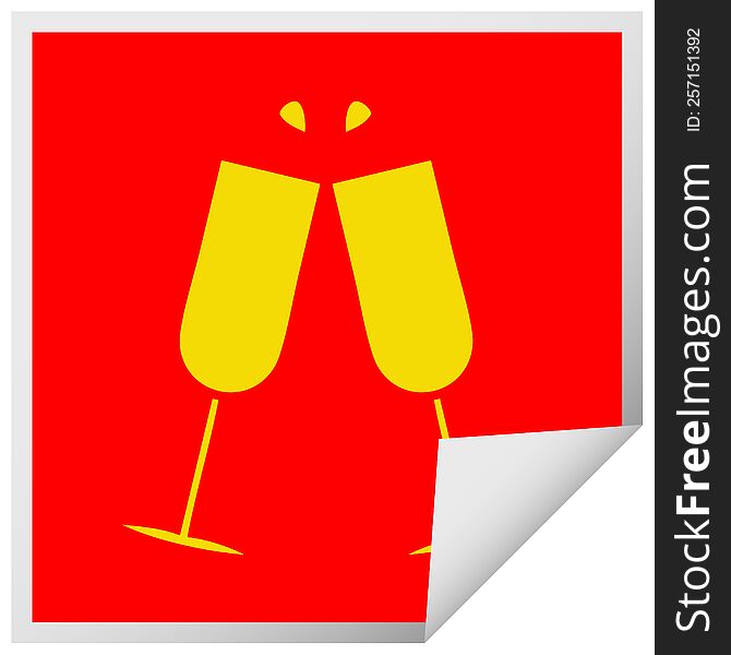 square peeling sticker cartoon clinking champagne flutes