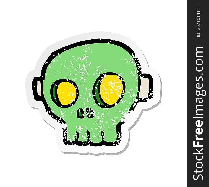 Retro Distressed Sticker Of A Cartoon Spooky Skull Mask