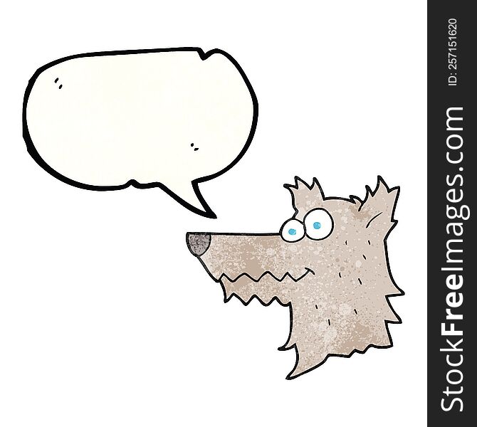 freehand speech bubble textured cartoon wolf head