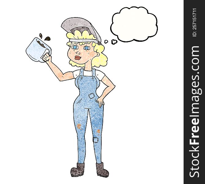 Thought Bubble Textured Cartoon Woman In Dungarees