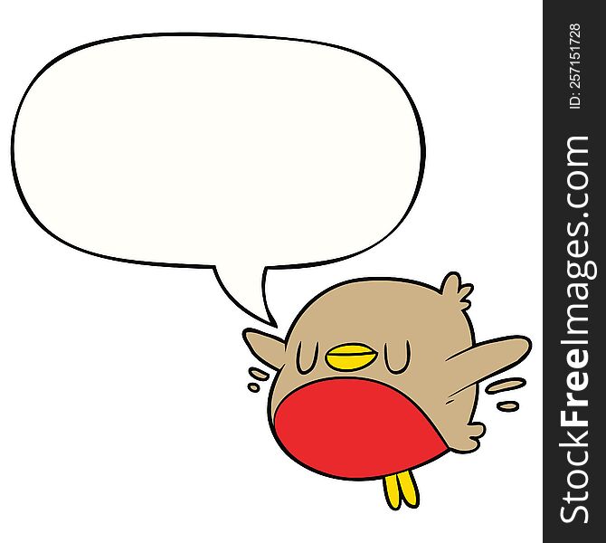 Cute Cartoon Christmas Robin And Speech Bubble
