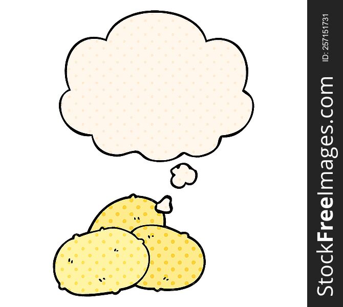 cartoon potatoes with thought bubble in comic book style