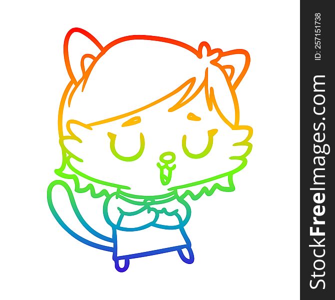 Rainbow Gradient Line Drawing Cat Girl