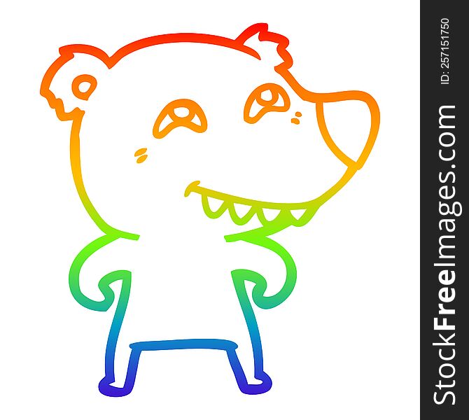 Rainbow Gradient Line Drawing Cartoon Bear Showing Teeth