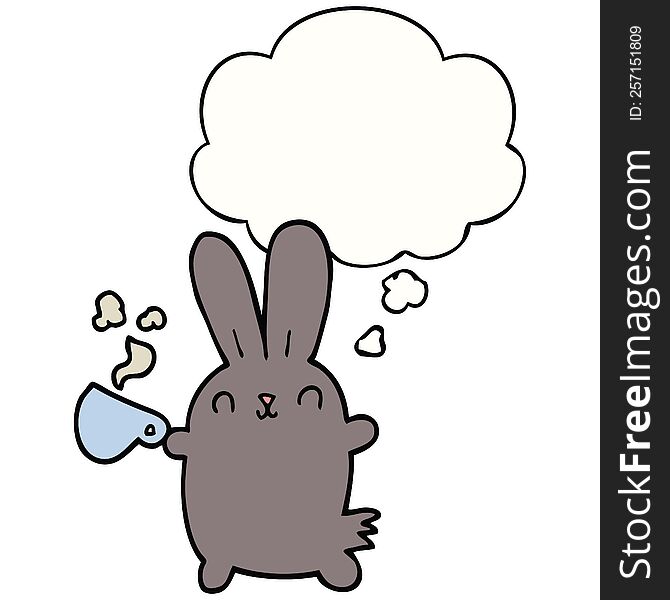 Cute Cartoon Rabbit With Coffee Cup And Thought Bubble