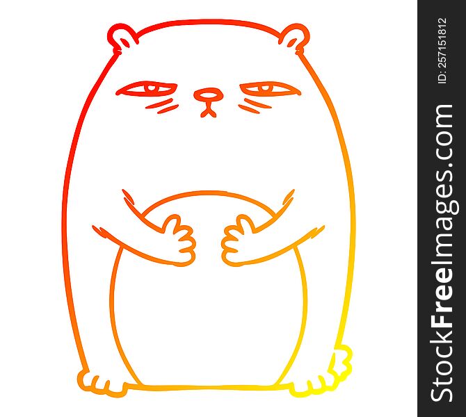 Warm Gradient Line Drawing Cartoon Tired Annoyed Bear