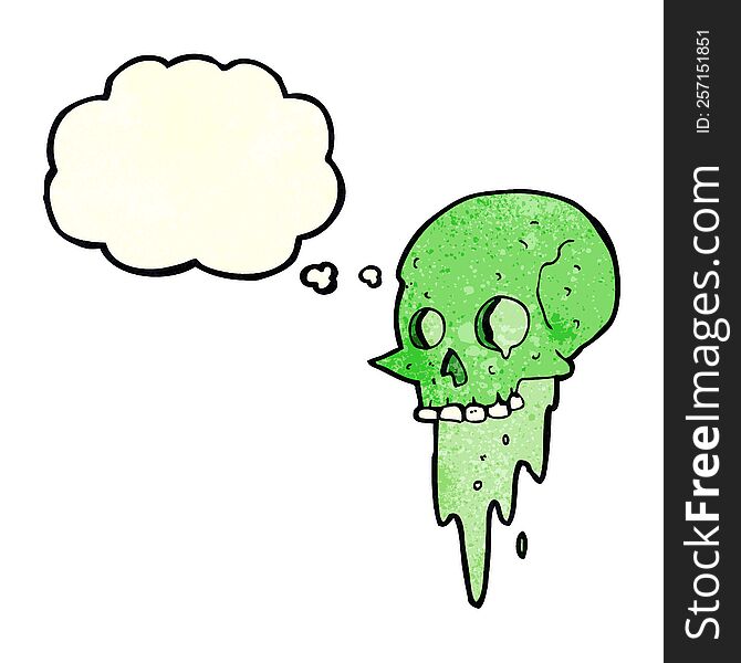 gross halloween skull cartoon with thought bubble