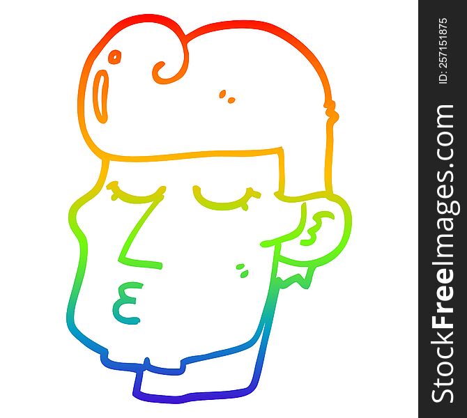 Rainbow Gradient Line Drawing Cartoon Handsome Man