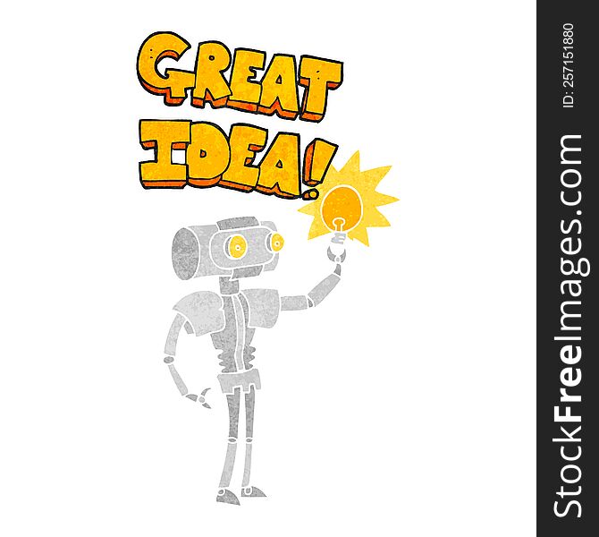 Retro Cartoon Robot With Great Idea
