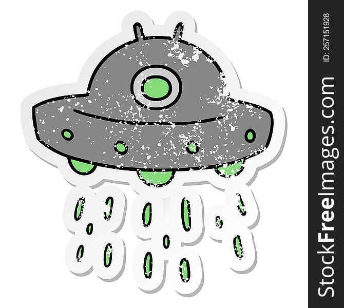 hand drawn distressed sticker cartoon doodle of an alien ship