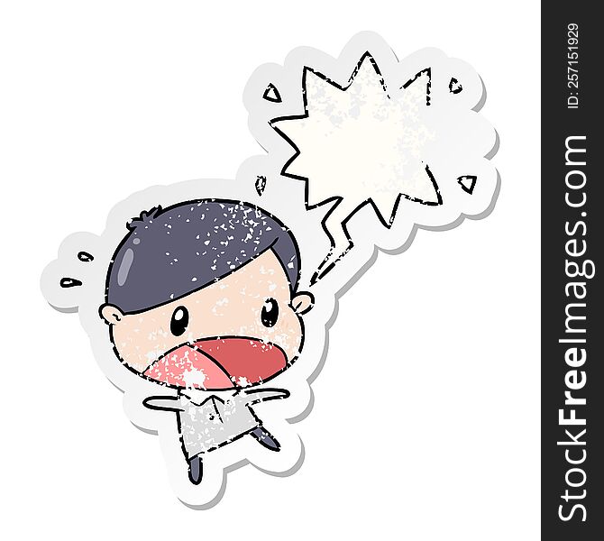 Cute Cartoon Shocked Man And Speech Bubble Distressed Sticker