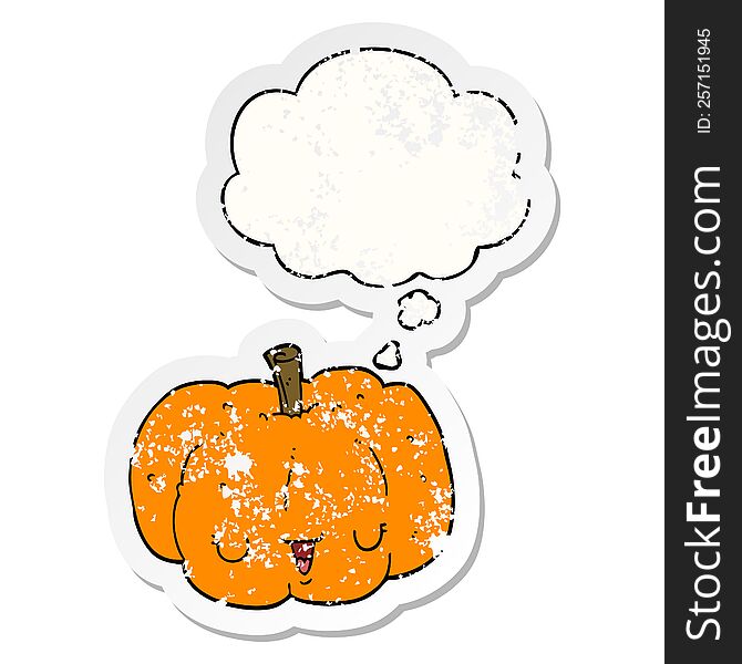 Cartoon Pumpkin And Thought Bubble As A Distressed Worn Sticker