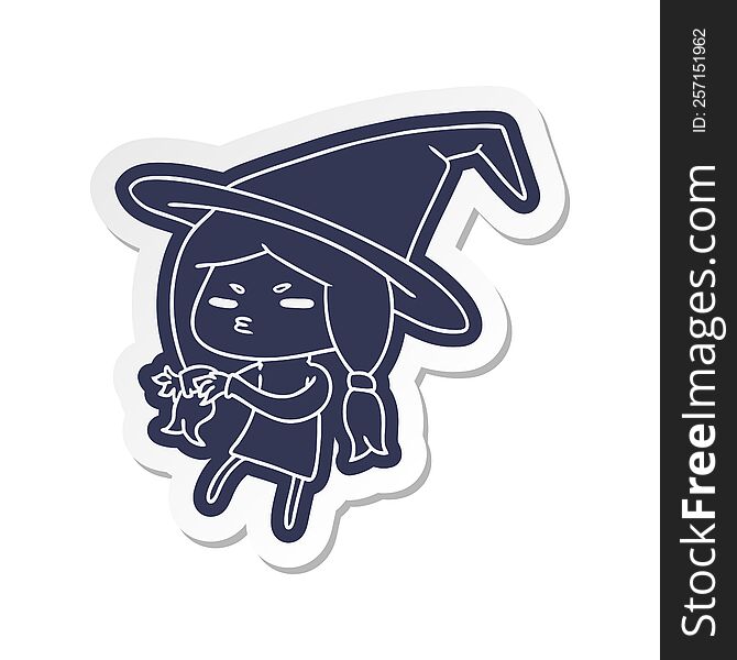 Cartoon Sticker Of A Cute Witch Kawaii Girl