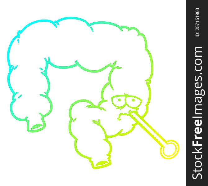 cold gradient line drawing of a cartoon unhealthy colon