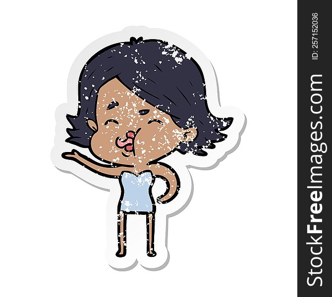 distressed sticker of a cartoon girl pulling face