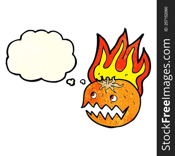 Cartoon Flaming Pumpkin With Thought Bubble
