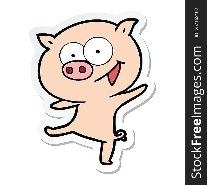 sticker of a cheerful dancing pig cartoon
