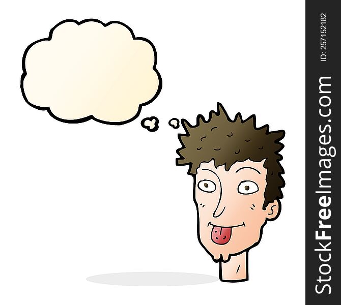 Cartoon Man Sticking Out Tongue With Thought Bubble