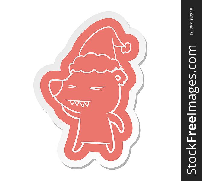 Angry Polar Bear Cartoon  Sticker Of A Wearing Santa Hat