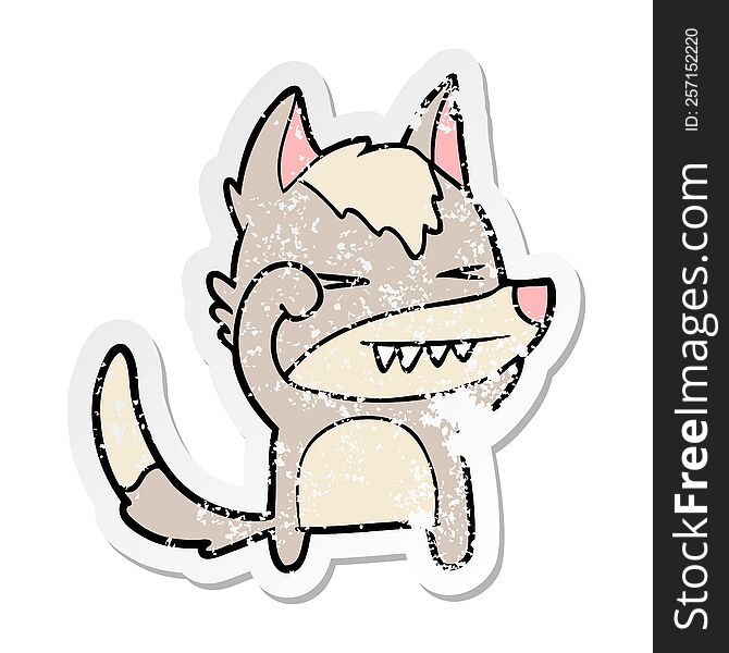 distressed sticker of a tired wolf cartoon
